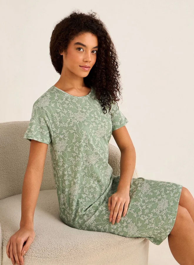 سبلاش فيڤ Floral Print Sleepshirt with Short Sleeves